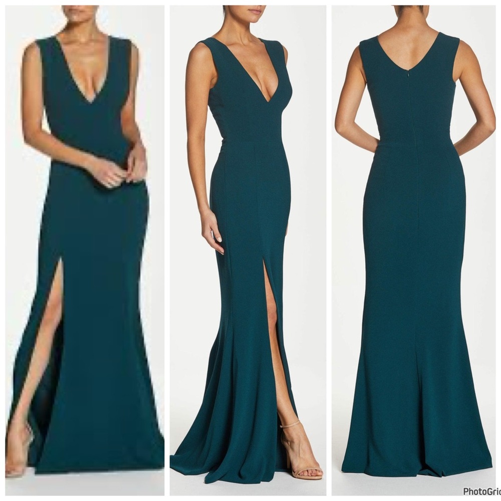 NWOT Dress the Population‎ Sandra Maxi Gown Pine Green !$198 Size Small